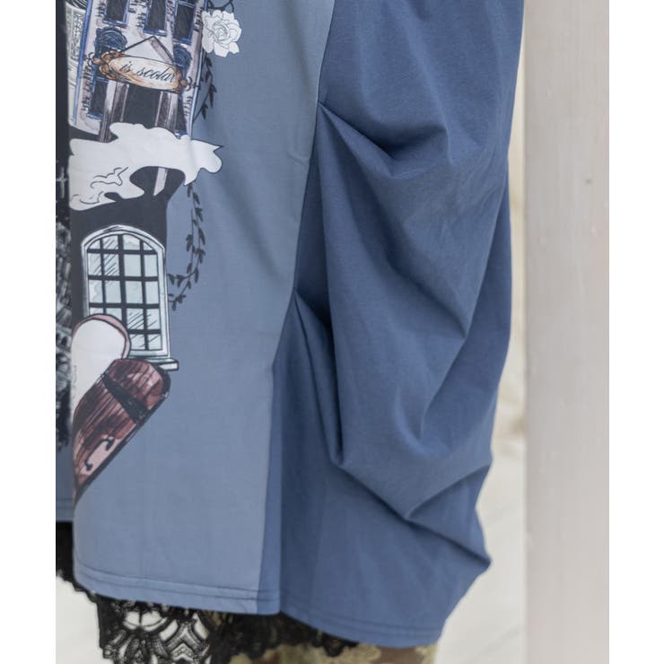 不思議な街柄タック入りワンピース | ScoLar | 詳細画像9 