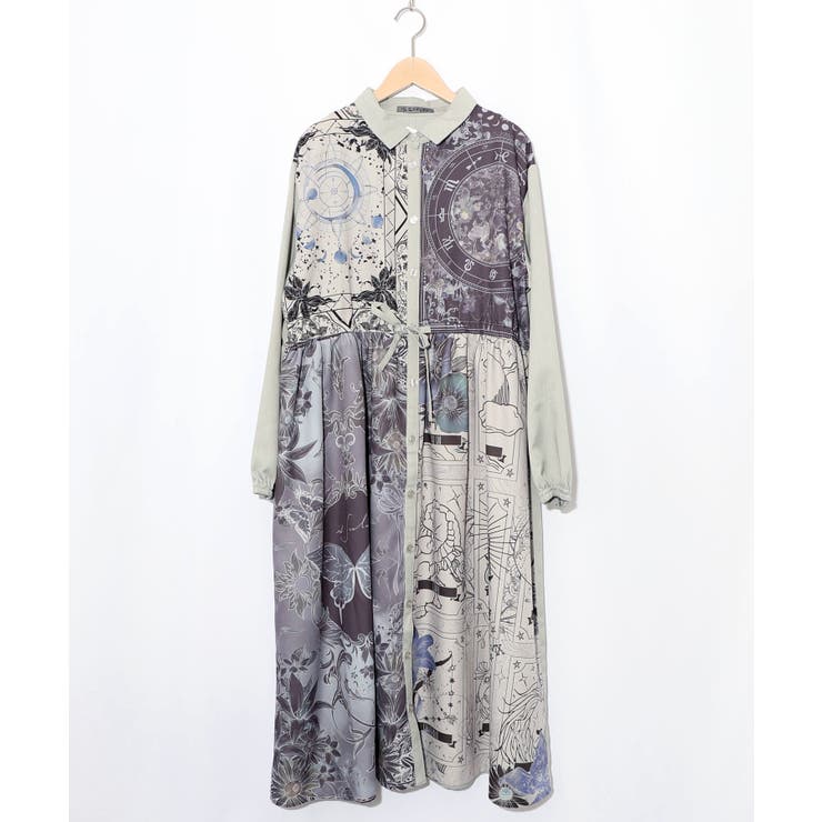 グレー | 星×タロットコラージュ柄シャツワンピ | ScoLar