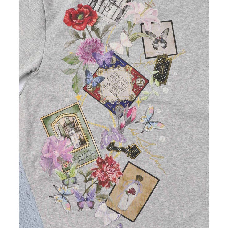 額縁×花×蝶柄 ニットソー×裏毛切替プルオーバー | ScoLar | 詳細画像8 