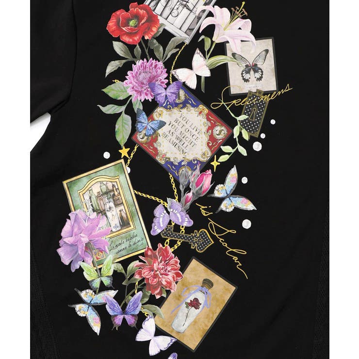 額縁×花×蝶柄 ニットソー×裏毛切替プルオーバー | ScoLar | 詳細画像10 