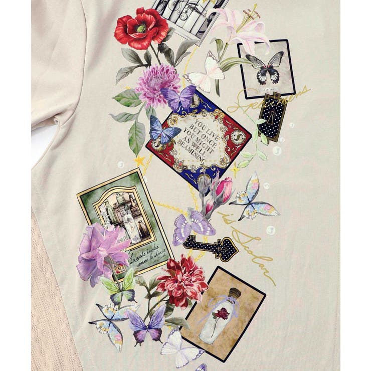 額縁×花×蝶柄 ニットソー×裏毛切替プルオーバー | ScoLar | 詳細画像11 