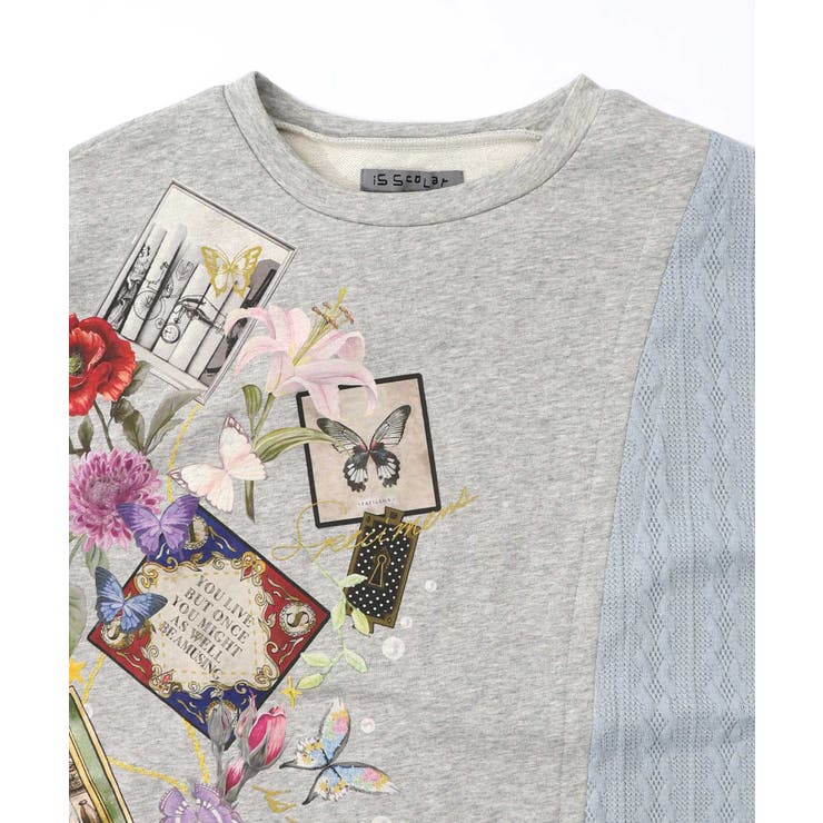 額縁×花×蝶柄 ニットソー×裏毛切替プルオーバー | ScoLar | 詳細画像12 