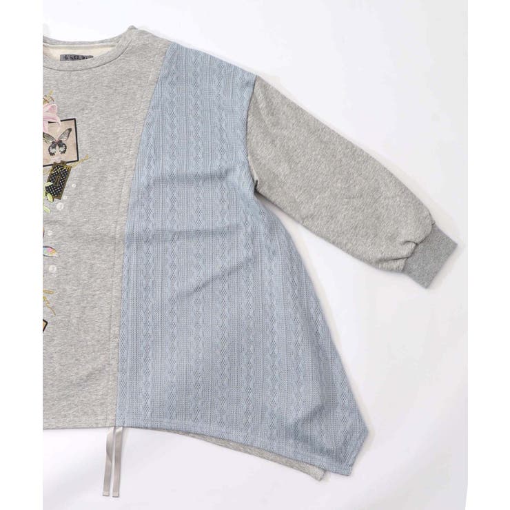 額縁×花×蝶柄 ニットソー×裏毛切替プルオーバー | ScoLar | 詳細画像14 