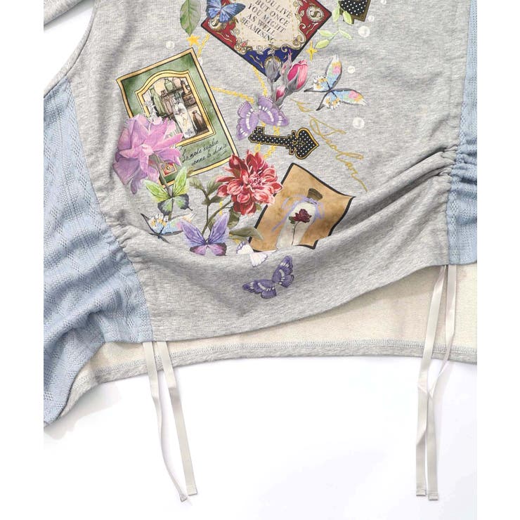 額縁×花×蝶柄 ニットソー×裏毛切替プルオーバー | ScoLar | 詳細画像15 