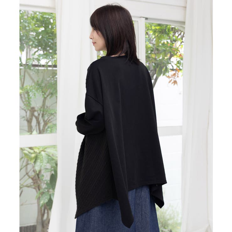 額縁×花×蝶柄 ニットソー×裏毛切替プルオーバー | ScoLar | 詳細画像4 