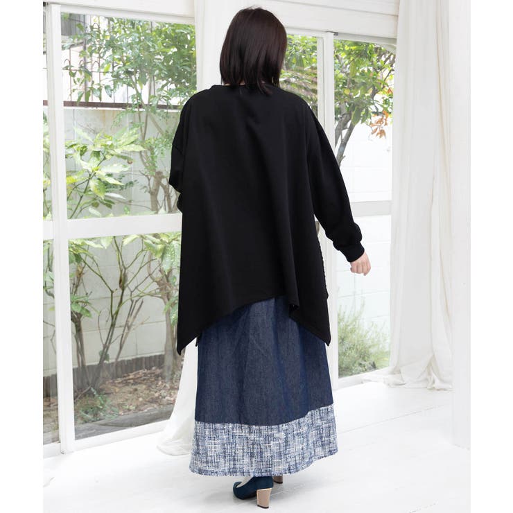 額縁×花×蝶柄 ニットソー×裏毛切替プルオーバー | ScoLar | 詳細画像5 