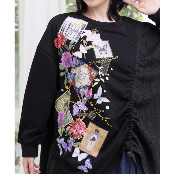 額縁×花×蝶柄 ニットソー×裏毛切替プルオーバー | ScoLar | 詳細画像6 