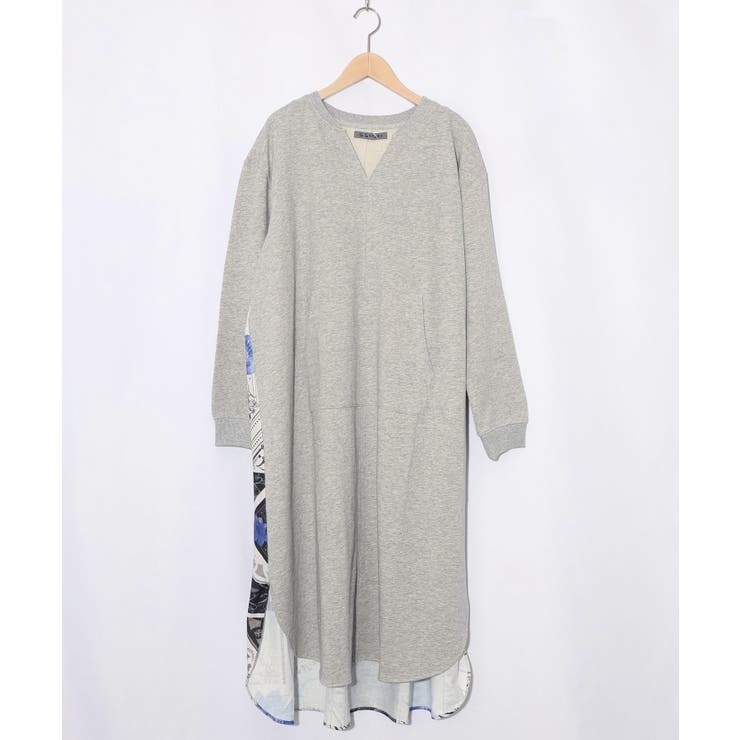 杢グレー | パッチワーク風柄 異素材切替ワンピース | ScoLar