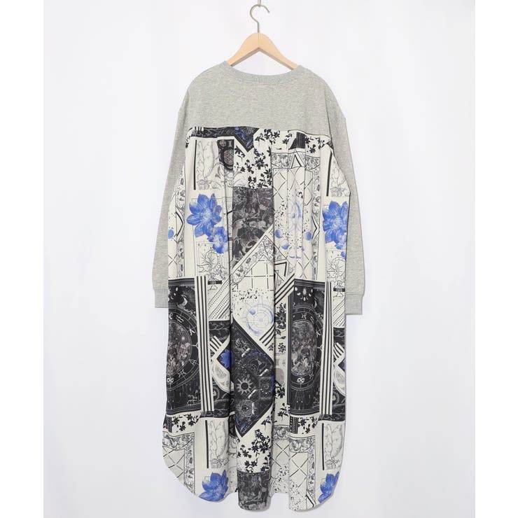 パッチワーク風柄 異素材切替ワンピース | ScoLar | 詳細画像7 