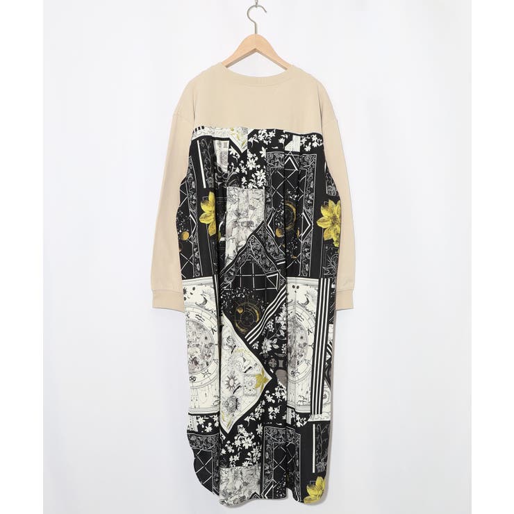 パッチワーク風柄 異素材切替ワンピース | ScoLar | 詳細画像12 