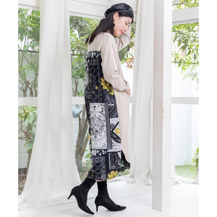 パッチワーク風柄 異素材切替ワンピース | ScoLar | 詳細画像2 