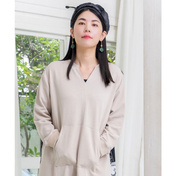 パッチワーク風柄 異素材切替ワンピース | ScoLar | 詳細画像4 