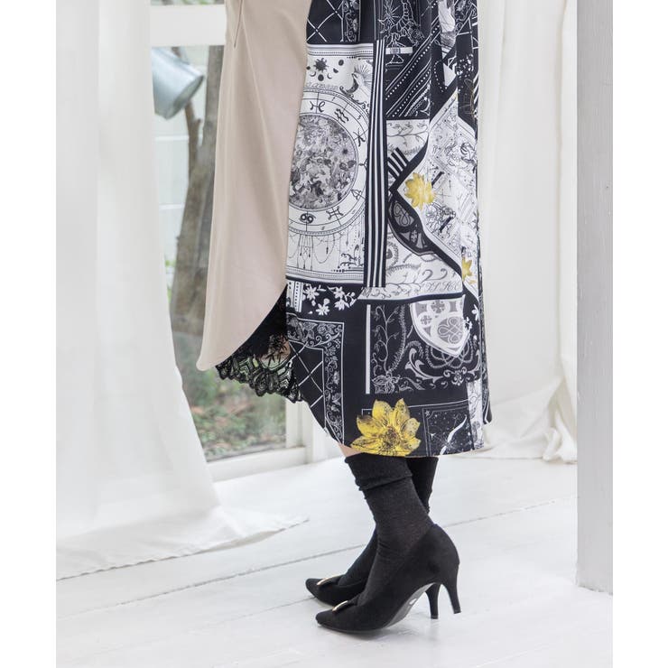 パッチワーク風柄 異素材切替ワンピース | ScoLar | 詳細画像5 