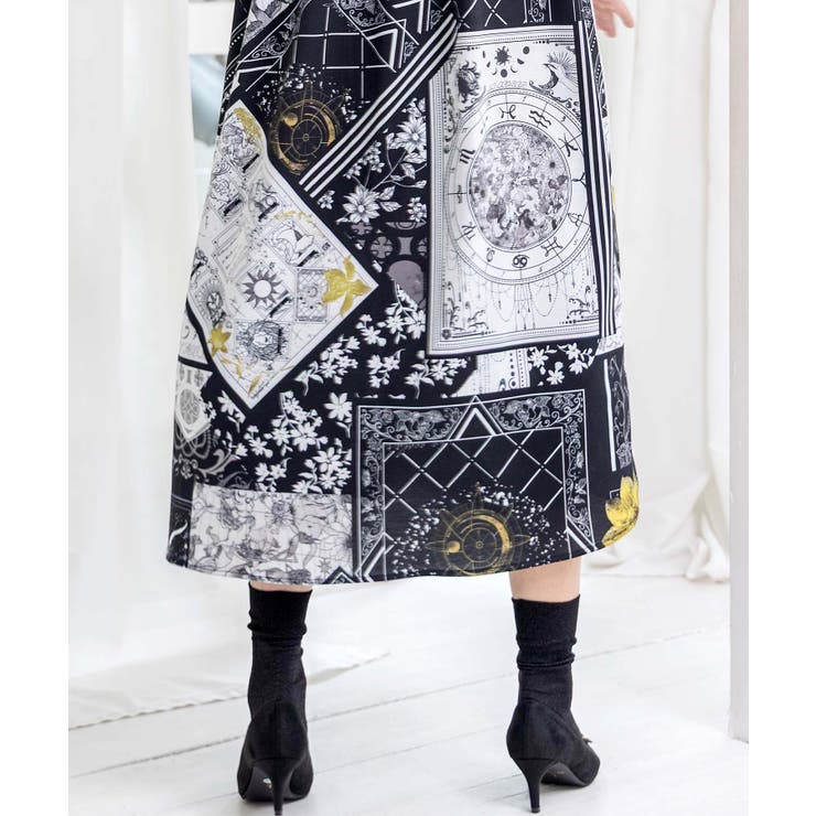 パッチワーク風柄 異素材切替ワンピース | ScoLar | 詳細画像6 