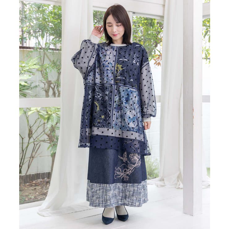 星×タロットコラージュ柄 ドットチュールプルオーバー | ScoLar | 詳細画像1 