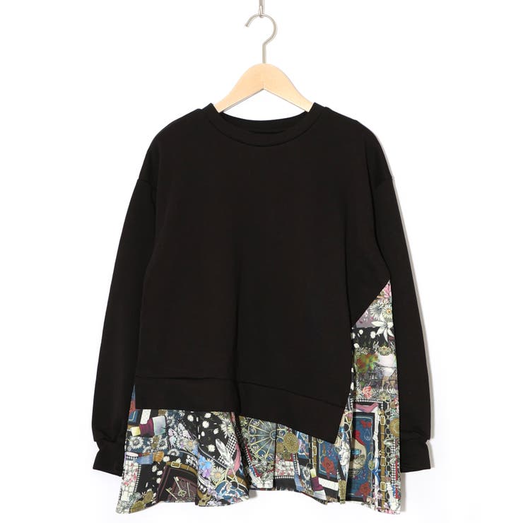 ブラック | 異素材ミックス裏毛アシメプルオーバー | ScoLar