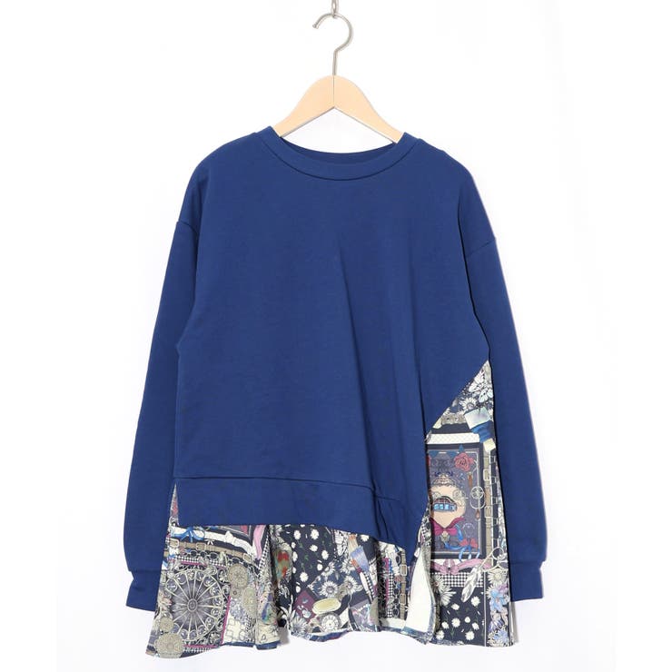 ブルー | 異素材ミックス裏毛アシメプルオーバー | ScoLar