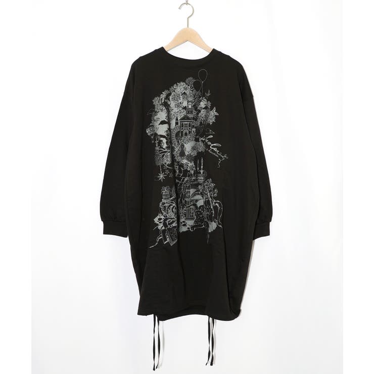 ブラック | ツリーハウス柄裏毛×裾ドロストワンピース | ScoLar