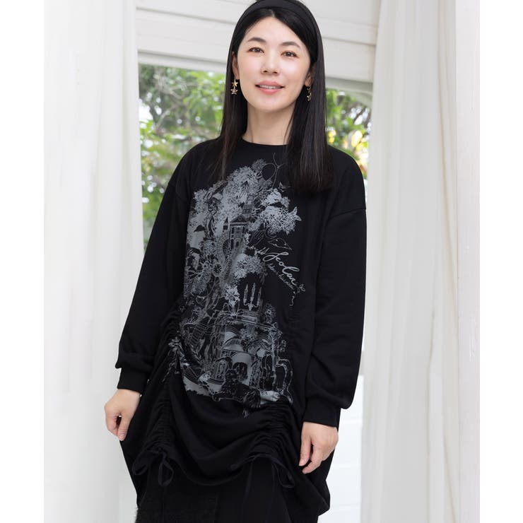 ツリーハウス柄裏毛×裾ドロストワンピース | ScoLar | 詳細画像1 