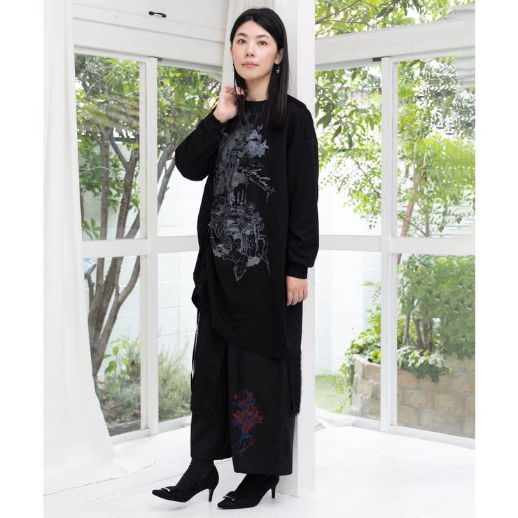 ツリーハウス柄裏毛×裾ドロストワンピース | ScoLar | 詳細画像2 