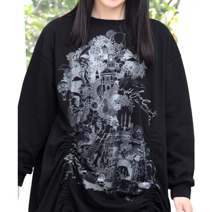 ツリーハウス柄裏毛×裾ドロストワンピース | ScoLar | 詳細画像7 