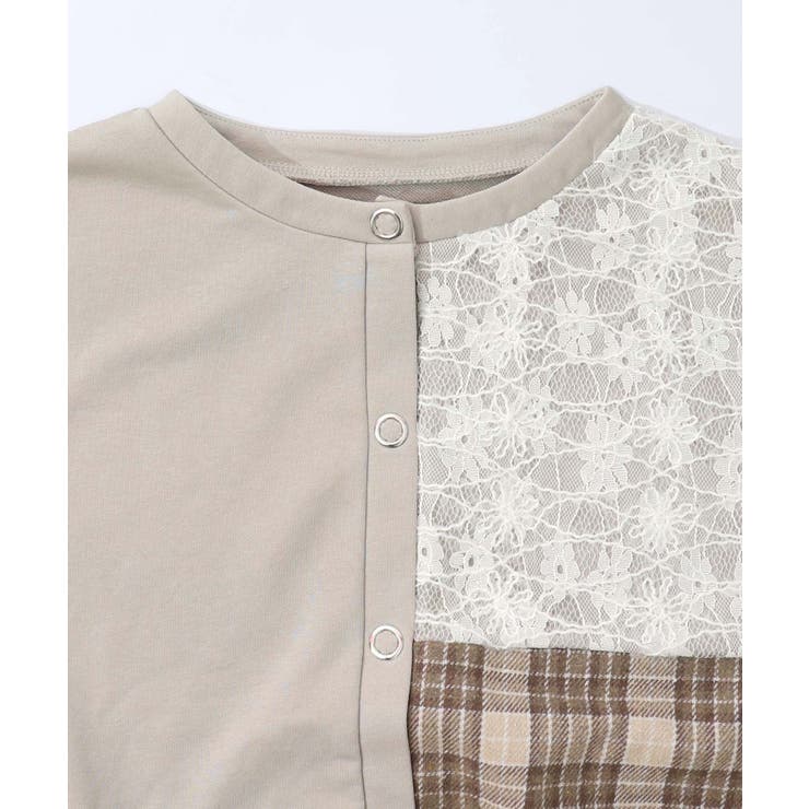 裏毛×起毛レース×チェックの異素材切替カーデ | ScoLar | 詳細画像10 