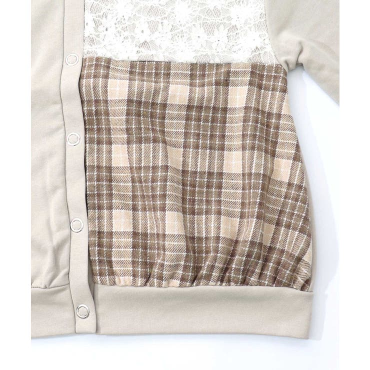 裏毛×起毛レース×チェックの異素材切替カーデ | ScoLar | 詳細画像12 