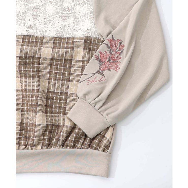 裏毛×起毛レース×チェックの異素材切替カーデ | ScoLar | 詳細画像14 