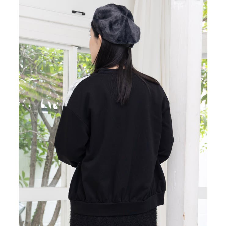 裏毛×起毛レース×チェックの異素材切替カーデ | ScoLar | 詳細画像4 