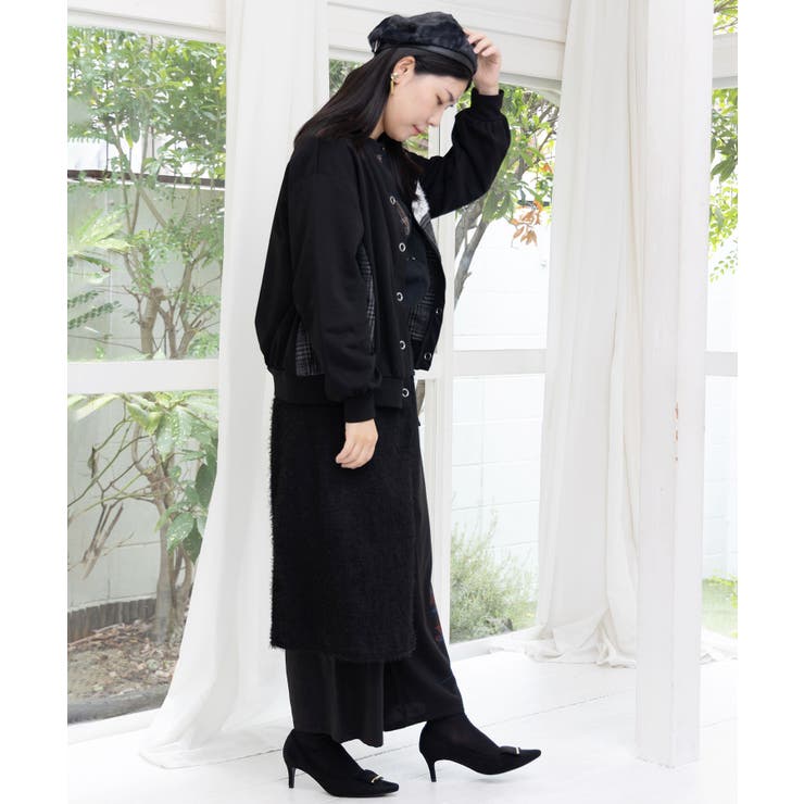 裏毛×起毛レース×チェックの異素材切替カーデ | ScoLar | 詳細画像5 