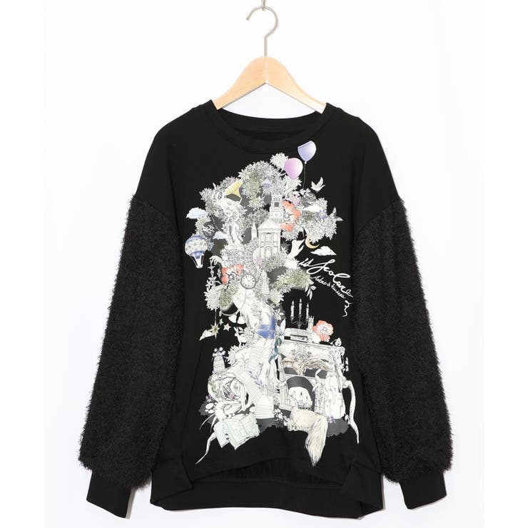 ブラック | フリンジシフォン切替裏毛プルオーバー | ScoLar