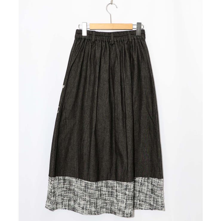 ラメツイード切替 花蝶刺繍デニムスカート | ScoLar | 詳細画像7 