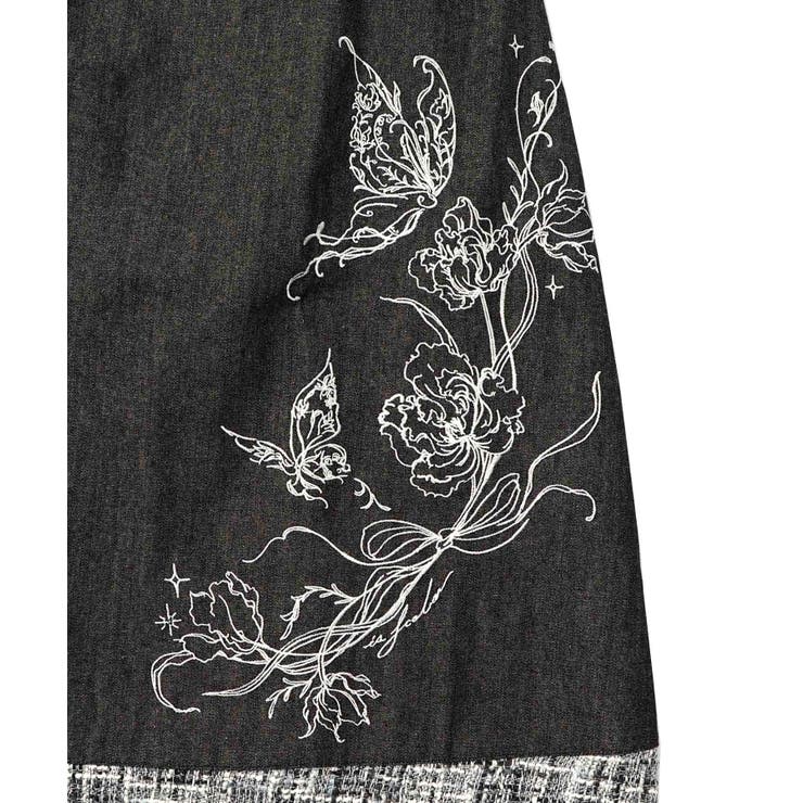 ラメツイード切替 花蝶刺繍デニムスカート | ScoLar | 詳細画像8 