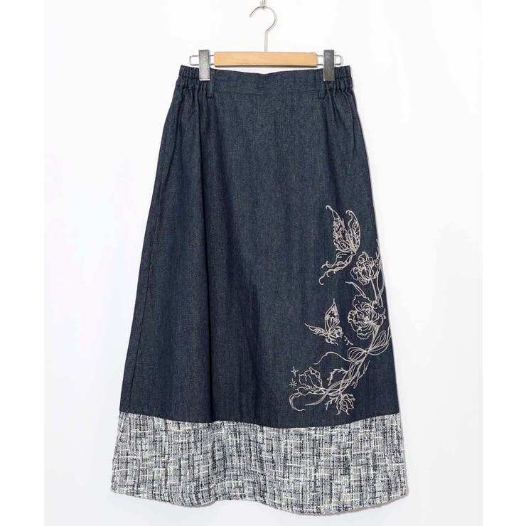 ラメツイード切替 花蝶刺繍デニムスカート | ScoLar | 詳細画像9 