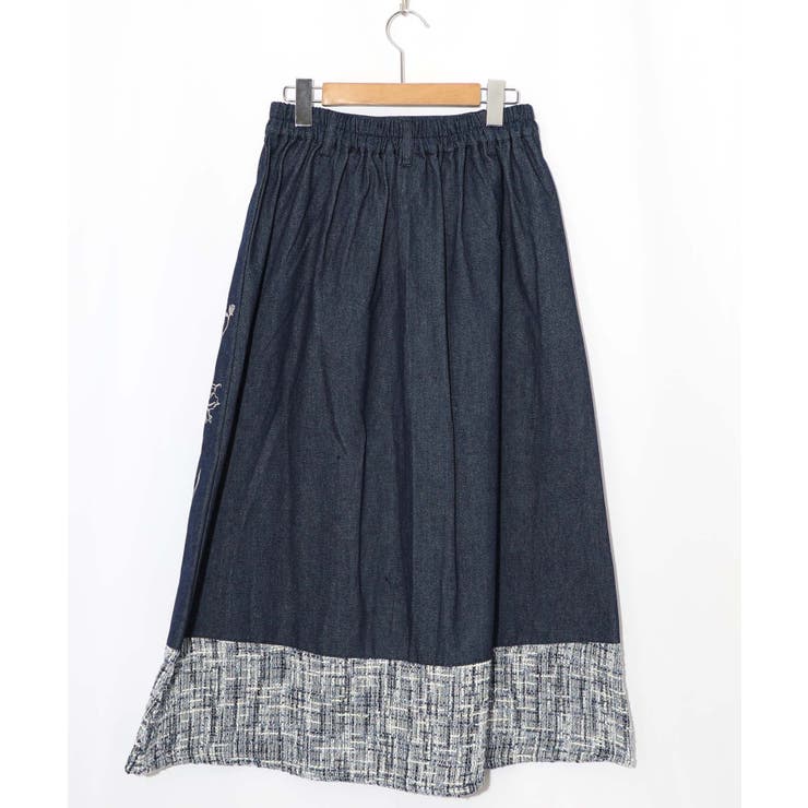 ラメツイード切替 花蝶刺繍デニムスカート | ScoLar | 詳細画像10 