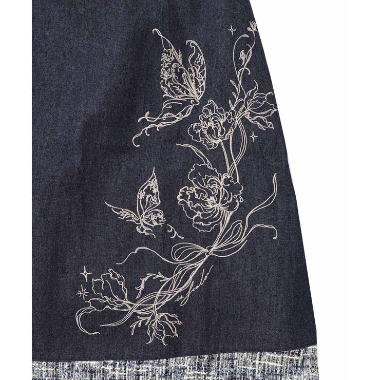 ラメツイード切替 花蝶刺繍デニムスカート | ScoLar | 詳細画像11 