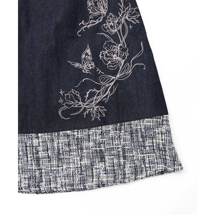 ラメツイード切替 花蝶刺繍デニムスカート | ScoLar | 詳細画像14 