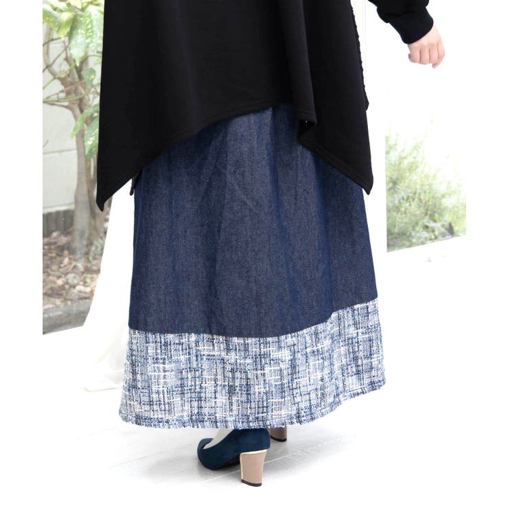 ラメツイード切替 花蝶刺繍デニムスカート | ScoLar | 詳細画像4 