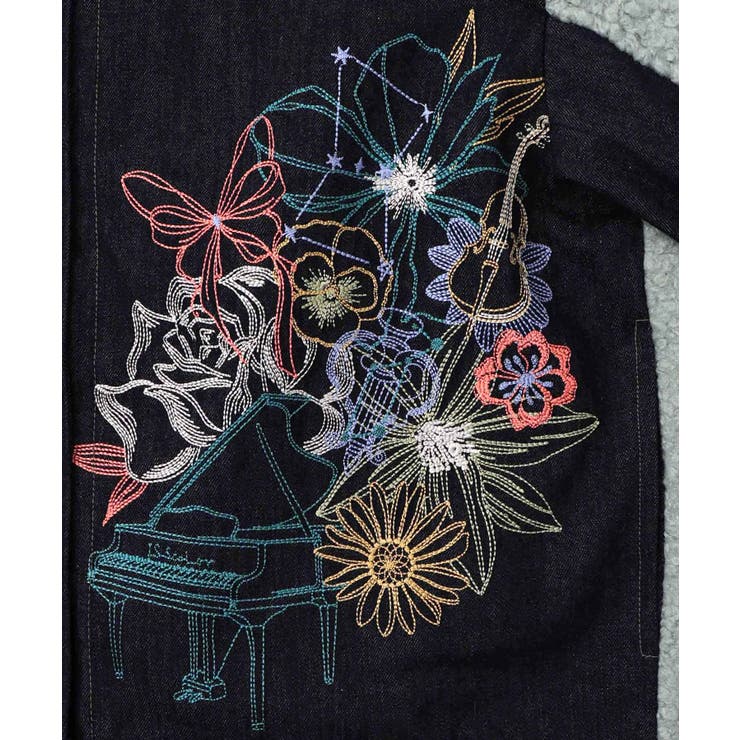 花蝶刺繍デニム×プードルボア 切替ジャケット | ScoLar | 詳細画像14 