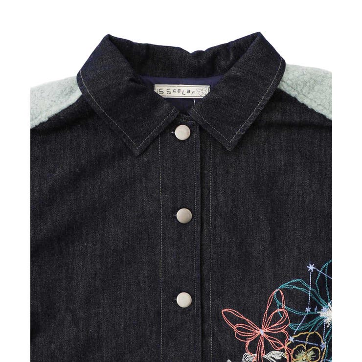 花蝶刺繍デニム×プードルボア 切替ジャケット | ScoLar | 詳細画像15 