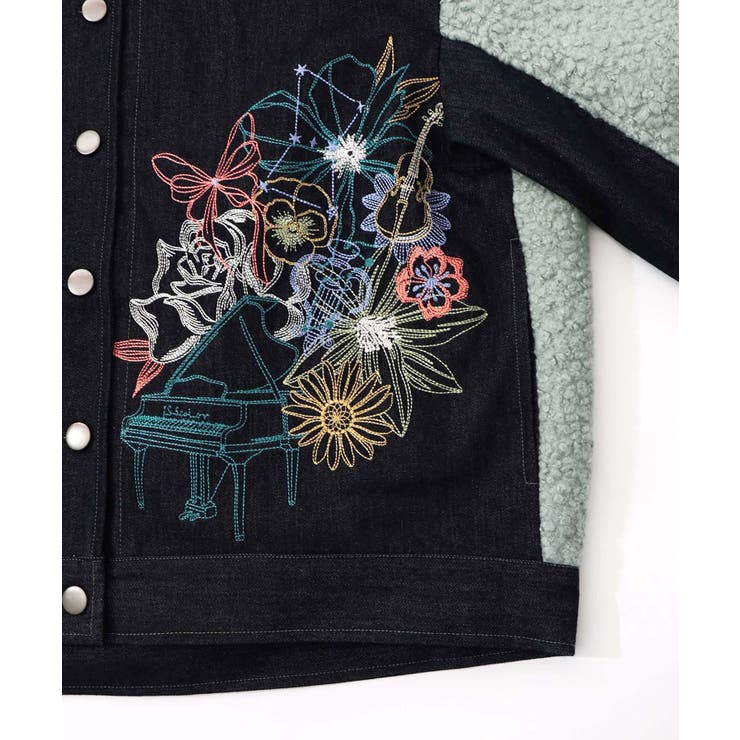 花蝶刺繍デニム×プードルボア 切替ジャケット | ScoLar | 詳細画像17 