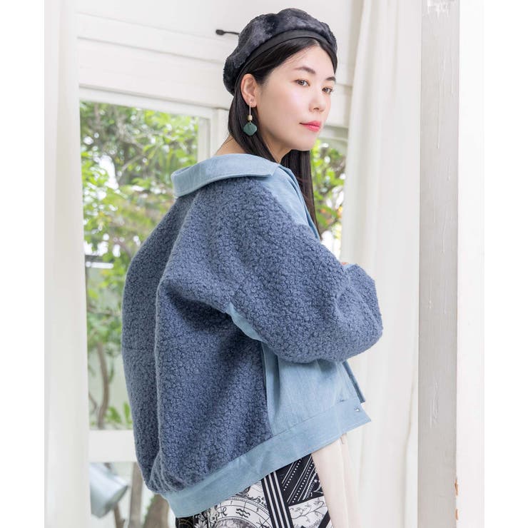 花蝶刺繍デニム×プードルボア 切替ジャケット | ScoLar | 詳細画像4 