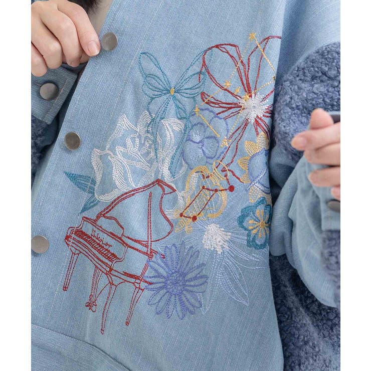 花蝶刺繍デニム×プードルボア 切替ジャケット | ScoLar | 詳細画像7 
