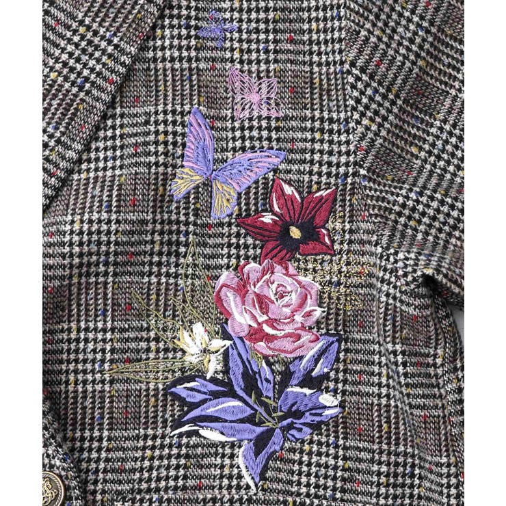 花蝶刺繍のオーバーサイズ チェック柄ジャケット | ScoLar | 詳細画像9 