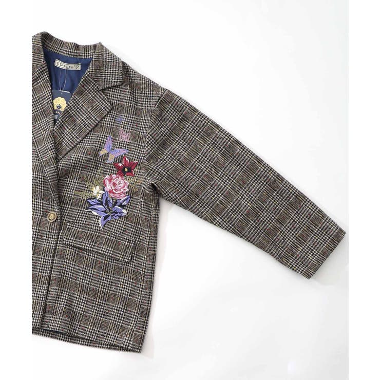 花蝶刺繍のオーバーサイズ チェック柄ジャケット | ScoLar | 詳細画像12 