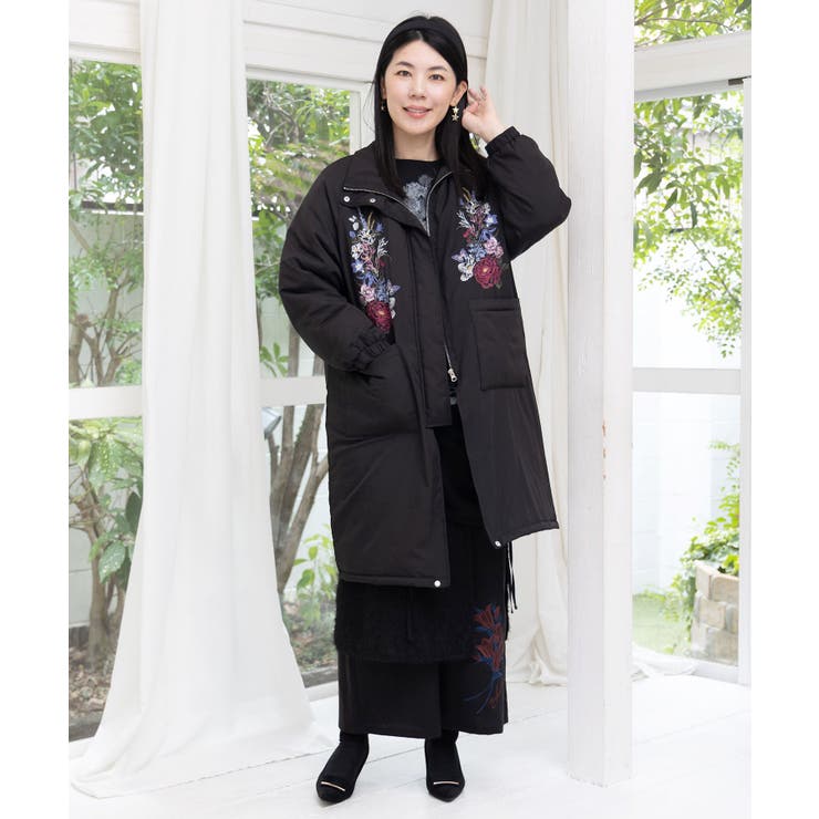 着丈調整可能2way 花刺繍中綿ロングブルゾン[品番：SRSW0000300