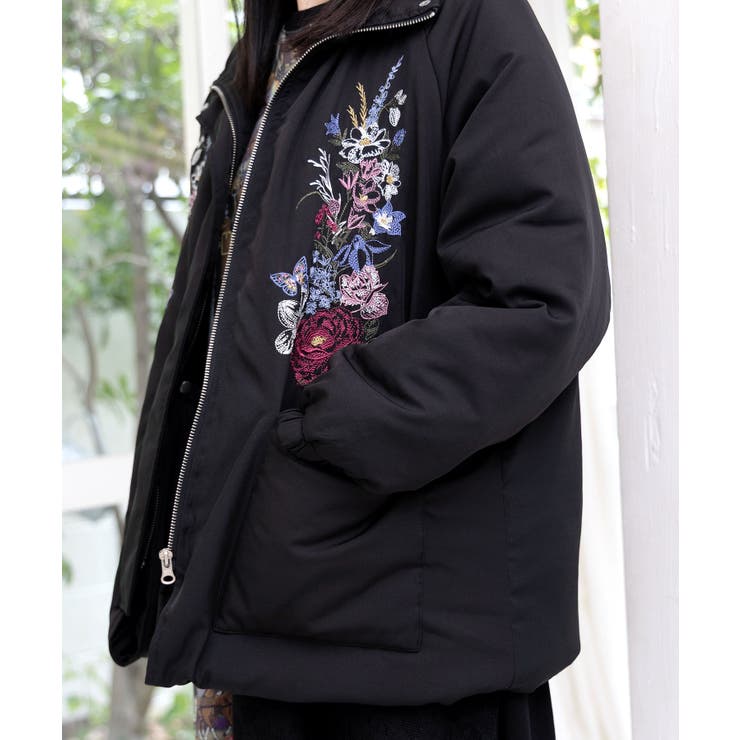 着丈調整可能2way 花刺繍中綿ロングブルゾン[品番：SRSW0000300 