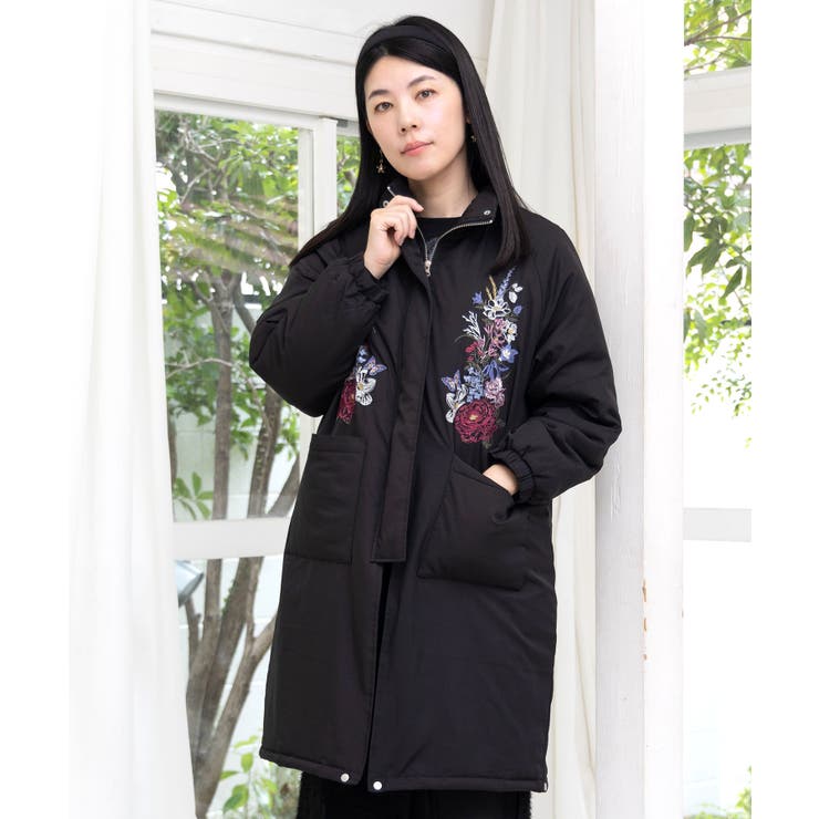 着丈調整可能2way 花刺繍中綿ロングブルゾン[品番：SRSW0000300