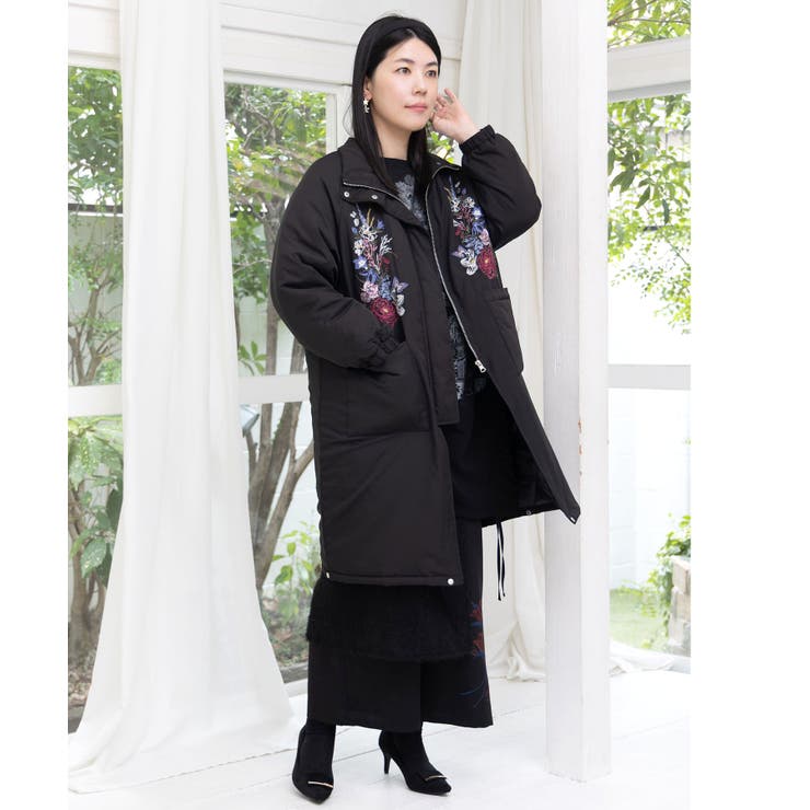 着丈調整可能2way 花刺繍中綿ロングブルゾン[品番：SRSW0000300