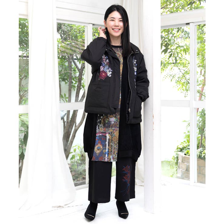 着丈調整可能2way 花刺繍中綿ロングブルゾン[品番：SRSW0000300